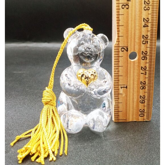 Clear Lead Crystal Glass Bear Gold Heart Tassel Vintage Germany 2.5 Inch Figure - Picture 2 of 14